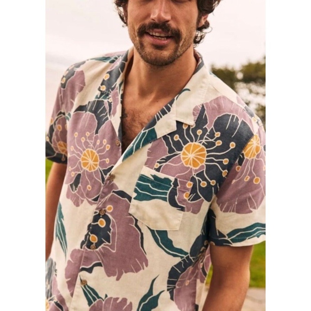 (B23/10)Marine Layer Short Sleeve Shirt Purple M/l  Floral Print